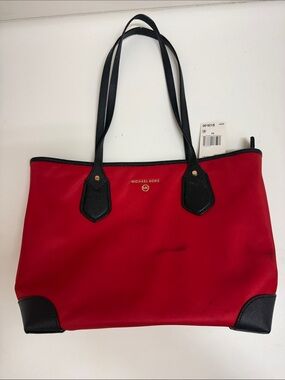 NWT Michael Kors Red Leather-Trim Tote Bag